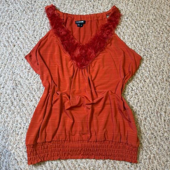 Vintage Y2K My Michelle Orange Fuzzy V Neck Halter Tank Top Cinched Waist Size L - Picture 1 of 6